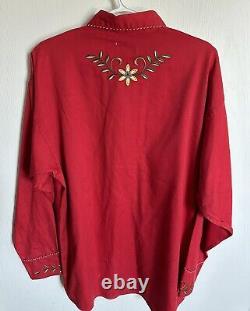 Vintage Panhandle Slim Embroidered Red Western Shirt Pearl Buttons Size Large