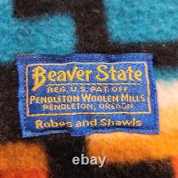 Vintage Pendleton Beaver State Wool Camp Western Blanket Blue Black Reversible