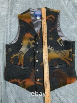 Vintage Pendleton High Grade Western Wear Wool Vest Southwestern Horses USA L