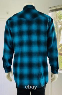 Vintage Pendleton, Mens Western Royal Blue Shadow Plaid Wool Shirt, L
