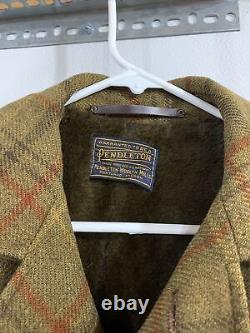 Vintage Pendleton Shadow Plaid Brown Wool Blanket Coat USA Mens Sz L, Wm XL