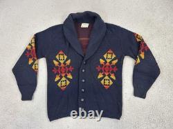 Vintage Pendleton Sweater Mens Large Navy Wool Shawl Collar Western Pattern 70s