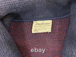 Vintage Pendleton Sweater Mens Large Navy Wool Shawl Collar Western Pattern 70s
