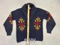 Vintage Pendleton Sweater Mens Large Navy Wool Shawl Collar Western Pattern 70s