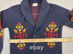 Vintage Pendleton Sweater Mens Large Navy Wool Shawl Collar Western Pattern 70s