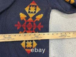 Vintage Pendleton Sweater Mens Large Navy Wool Shawl Collar Western Pattern 70s