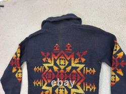 Vintage Pendleton Sweater Mens Large Navy Wool Shawl Collar Western Pattern 70s