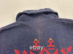 Vintage Pendleton Sweater Mens Large Navy Wool Shawl Collar Western Pattern 70s