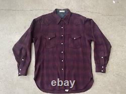 Vintage Pendleton Western Shirt Shadow Plaid 1960's Sz Large Pearl Snap Buttons