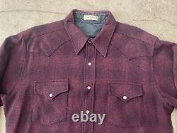 Vintage Pendleton Western Shirt Shadow Plaid 1960's Sz Large Pearl Snap Buttons