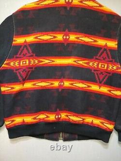 Vintage Pendleton Zip Up Jacket Aztec Print Distressed Wool Size Large Western