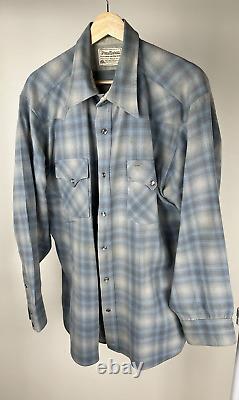 Vintage Pendleton western wear wool shirt Flannel Men XL Blue cowboy camping