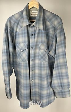 Vintage Pendleton western wear wool shirt Flannel Men XL Blue cowboy camping