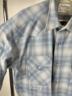 Vintage Pendleton western wear wool shirt Flannel Men XL Blue cowboy camping