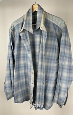 Vintage Pendleton western wear wool shirt Flannel Men XL Blue cowboy camping