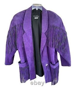 Vintage Phoenix USA Suede Leather Boho Fringe Western Jacket Large Purple