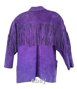 Vintage Phoenix USA Suede Leather Boho Fringe Western Jacket Large Purple