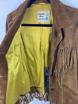 Vintage Pioneer Wear 12 Brown Western Cowhide Suede Leather Fringe Cowboy Jacket