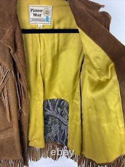 Vintage Pioneer Wear 12 Brown Western Cowhide Suede Leather Fringe Cowboy Jacket