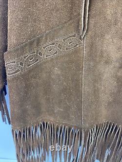 Vintage Pioneer Wear 12 Brown Western Cowhide Suede Leather Fringe Cowboy Jacket