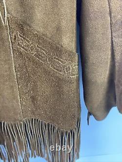 Vintage Pioneer Wear 12 Brown Western Cowhide Suede Leather Fringe Cowboy Jacket