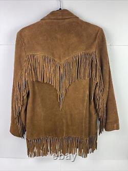 Vintage Pioneer Wear 12 Brown Western Cowhide Suede Leather Fringe Cowboy Jacket