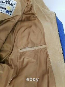 Vintage Pioneer Wear Brown Leather Jacket Fringe Coat Embroidery Mens Large Nice