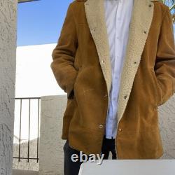 Vintage Pioneer Wear Shearling Suede Ranch Coat 70s Western Sherpa Jacket 44