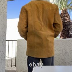 Vintage Pioneer Wear Shearling Suede Ranch Coat 70s Western Sherpa Jacket 44