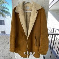 Vintage Pioneer Wear Shearling Suede Ranch Coat 70s Western Sherpa Jacket 44