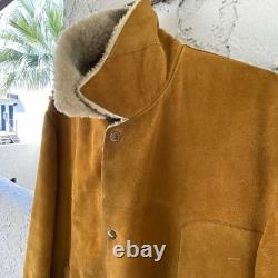 Vintage Pioneer Wear Shearling Suede Ranch Coat 70s Western Sherpa Jacket 44