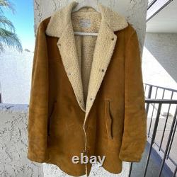 Vintage Pioneer Wear Shearling Suede Ranch Coat 70s Western Sherpa Jacket 44