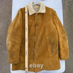Vintage Pioneer Wear Shearling Suede Ranch Coat 70s Western Sherpa Jacket 44