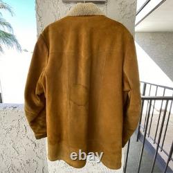 Vintage Pioneer Wear Shearling Suede Ranch Coat 70s Western Sherpa Jacket 44
