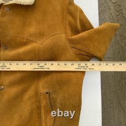 Vintage Pioneer Wear Shearling Suede Ranch Coat 70s Western Sherpa Jacket 44