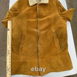 Vintage Pioneer Wear Shearling Suede Ranch Coat 70s Western Sherpa Jacket 44