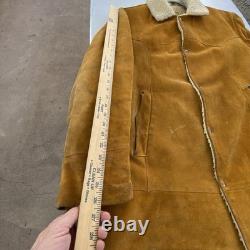 Vintage Pioneer Wear Shearling Suede Ranch Coat 70s Western Sherpa Jacket 44