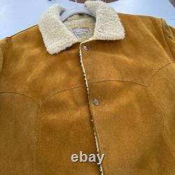 Vintage Pioneer Wear Shearling Suede Ranch Coat 70s Western Sherpa Jacket 44