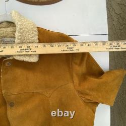 Vintage Pioneer Wear Shearling Suede Ranch Coat 70s Western Sherpa Jacket 44