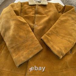 Vintage Pioneer Wear Shearling Suede Ranch Coat 70s Western Sherpa Jacket 44