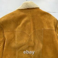 Vintage Pioneer Wear Shearling Suede Ranch Coat 70s Western Sherpa Jacket 44