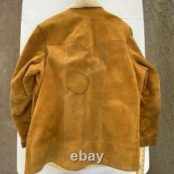 Vintage Pioneer Wear Shearling Suede Ranch Coat 70s Western Sherpa Jacket 44