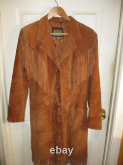 Vintage Pioneer Wear Western Leather Fringe Duster Jacket Chestnut Womens M-L
