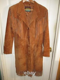 Vintage Pioneer Wear Western Leather Fringe Duster Jacket Chestnut Womens M-L