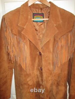 Vintage Pioneer Wear Western Leather Fringe Duster Jacket Chestnut Womens M-L