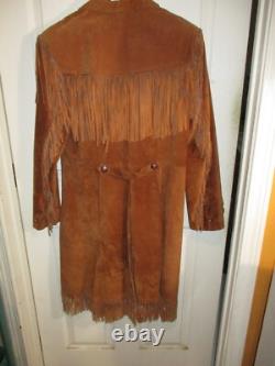 Vintage Pioneer Wear Western Leather Fringe Duster Jacket Chestnut Womens M-L