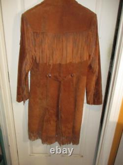 Vintage Pioneer Wear Western Leather Fringe Duster Jacket Chestnut Womens M-L