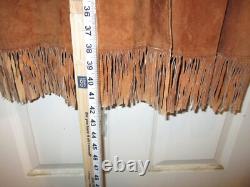 Vintage Pioneer Wear Western Leather Fringe Duster Jacket Chestnut Womens M-L