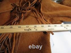 Vintage Pioneer Wear Western Leather Fringe Duster Jacket Chestnut Womens M-L