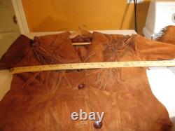 Vintage Pioneer Wear Western Leather Fringe Duster Jacket Chestnut Womens M-L